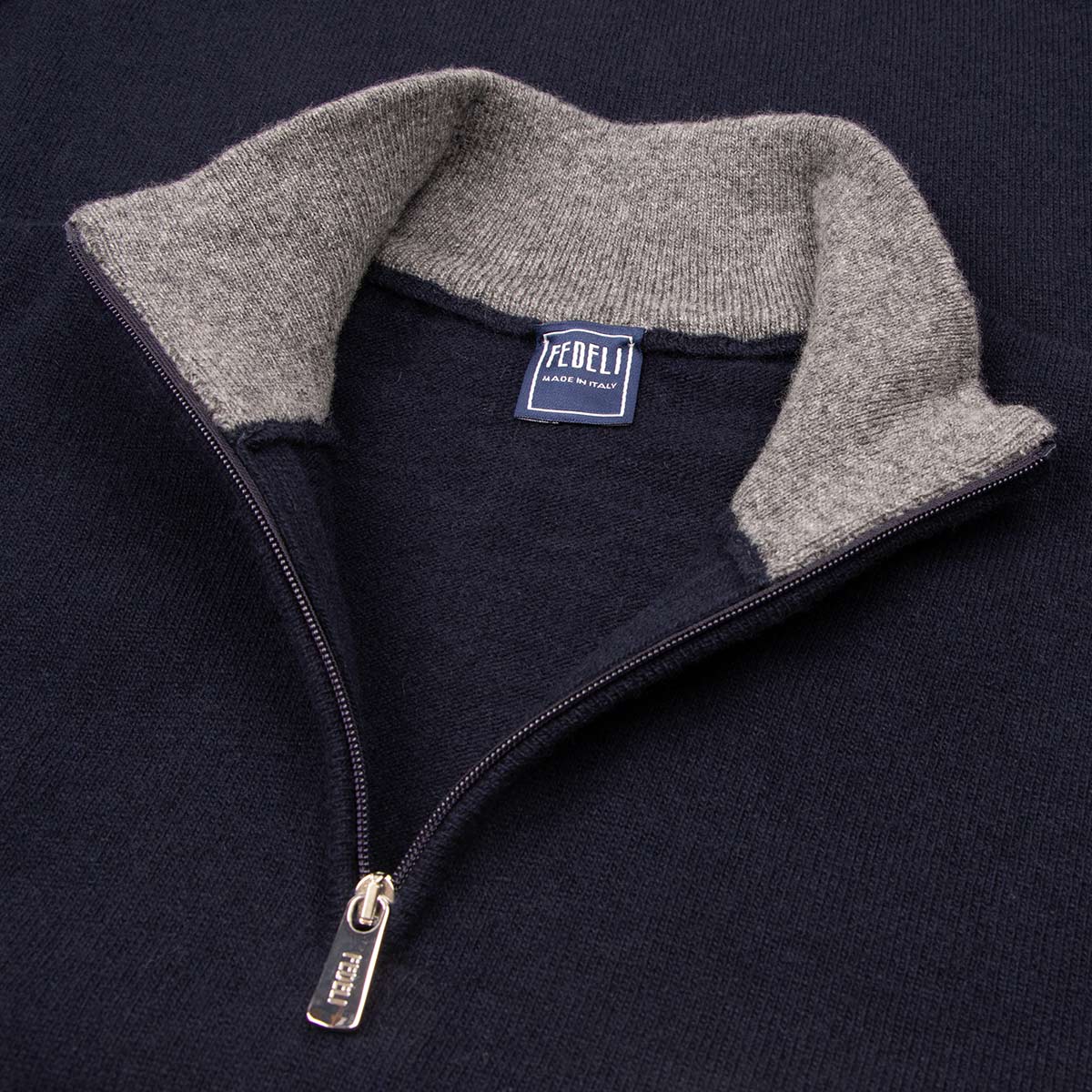 Men’s Navy Wool and Cashmere Zip-Neck Sweater