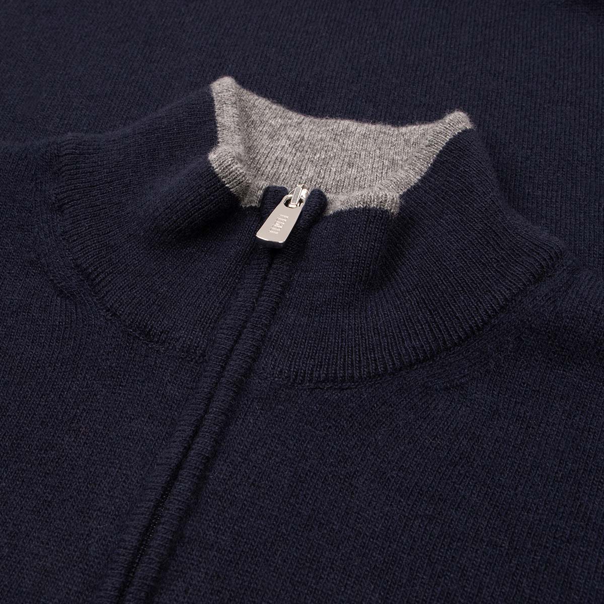 Men’s Navy Wool and Cashmere Zip-Neck Sweater