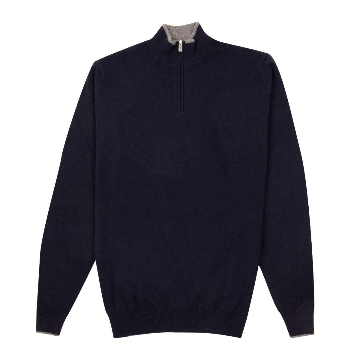 Men’s Navy Wool and Cashmere Zip-Neck Sweater