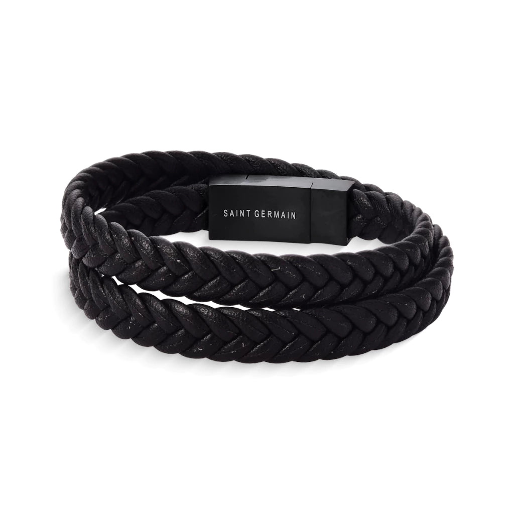 Men’s Black Braided Leather Bracelet